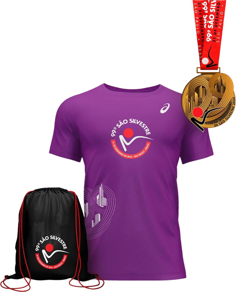 Kit do atleta: camiseta, medalha e sacola da São Silvestre